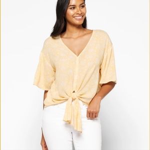 Yellow v neck tie shirt
